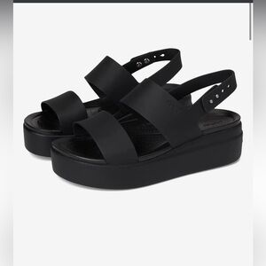 CROCS Women's Brooklyn Low Wedge Sandals - Black size 8